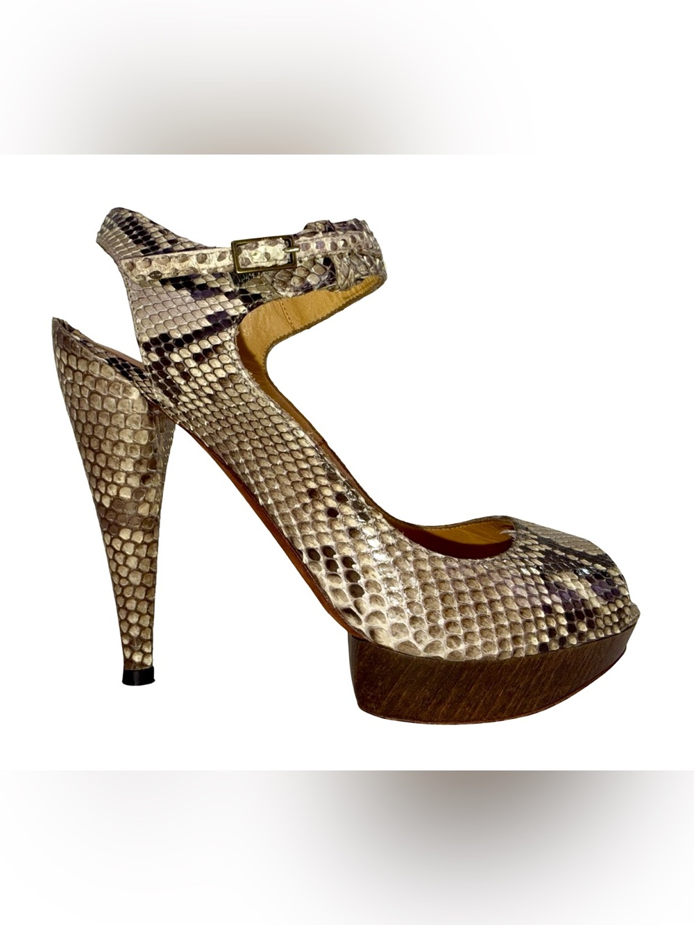 LANVIN EXOTIC PYTHON SNAKESKIN HIGH HEEL SANDALS